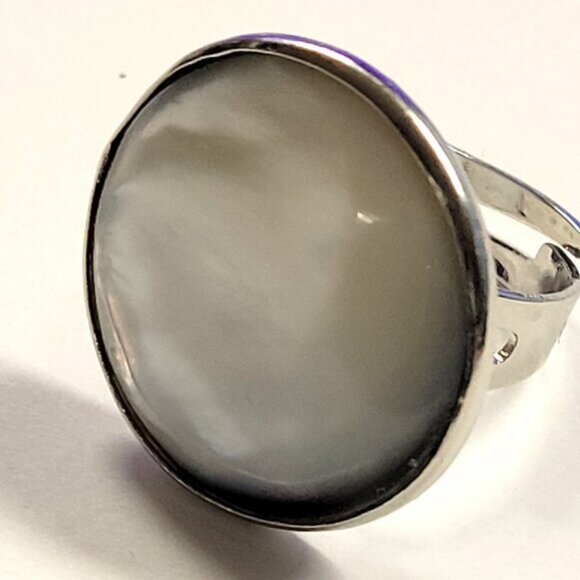 Natural Mother of Pearl Ring, Handmade Ring with Adjustable Band - Picture 2 of 15